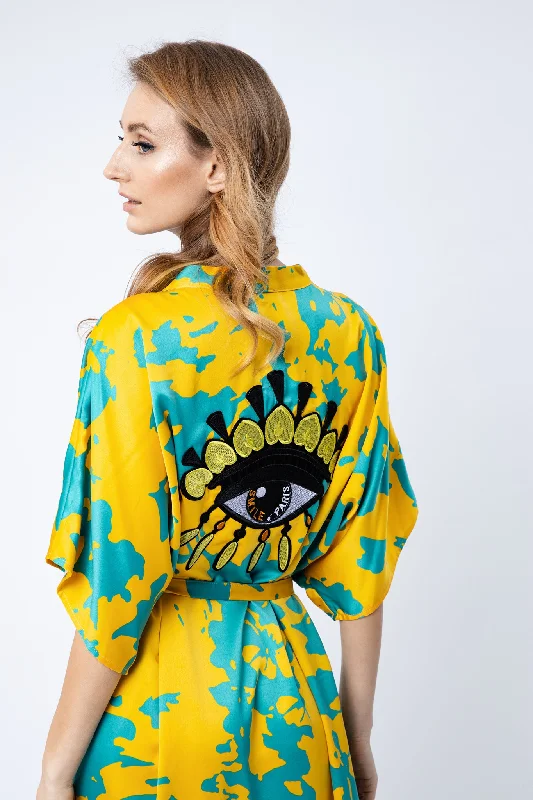 Womens Robes chenille and microchenille -Beach kimono with Eye / Cat application