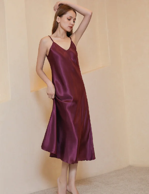 Womens seamless sexy nightwear smooth silhouette-satin long strap nightgown
