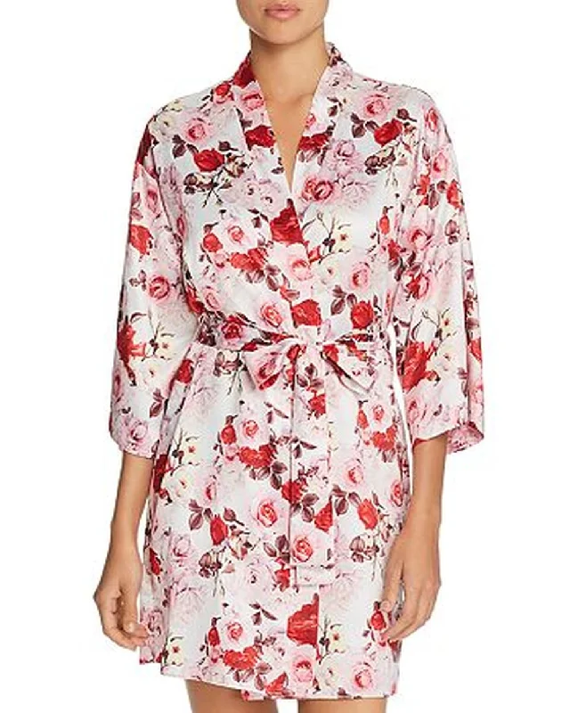 Womens robes with durable fabric long lasting-Flora Nikrooz Alejandra Floral Satin Kimono Robe Womens robes with durable fabric long lasting-Flora Nikrooz Alejandra Floral Satin Kimono Robe