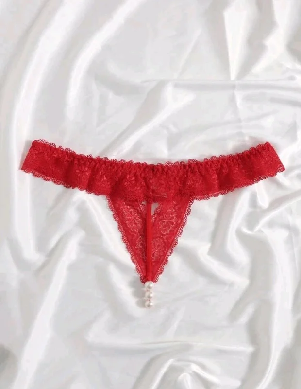 "Embroidery" detail lingerie sets -lace thongs with pearls