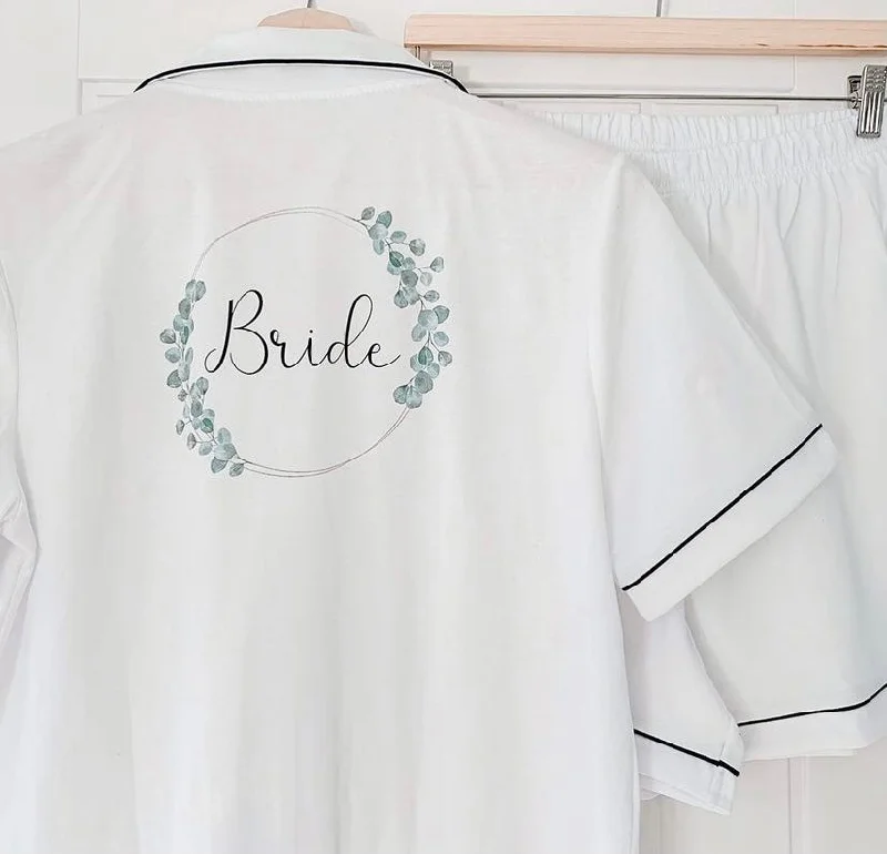 Women's pajama sets for different occasions versatile -Printed Floral Wreath White Satin Wedding Pyjamas Women's pajama sets for different occasions versatile -Printed Floral Wreath White Satin Wedding Pyjamas