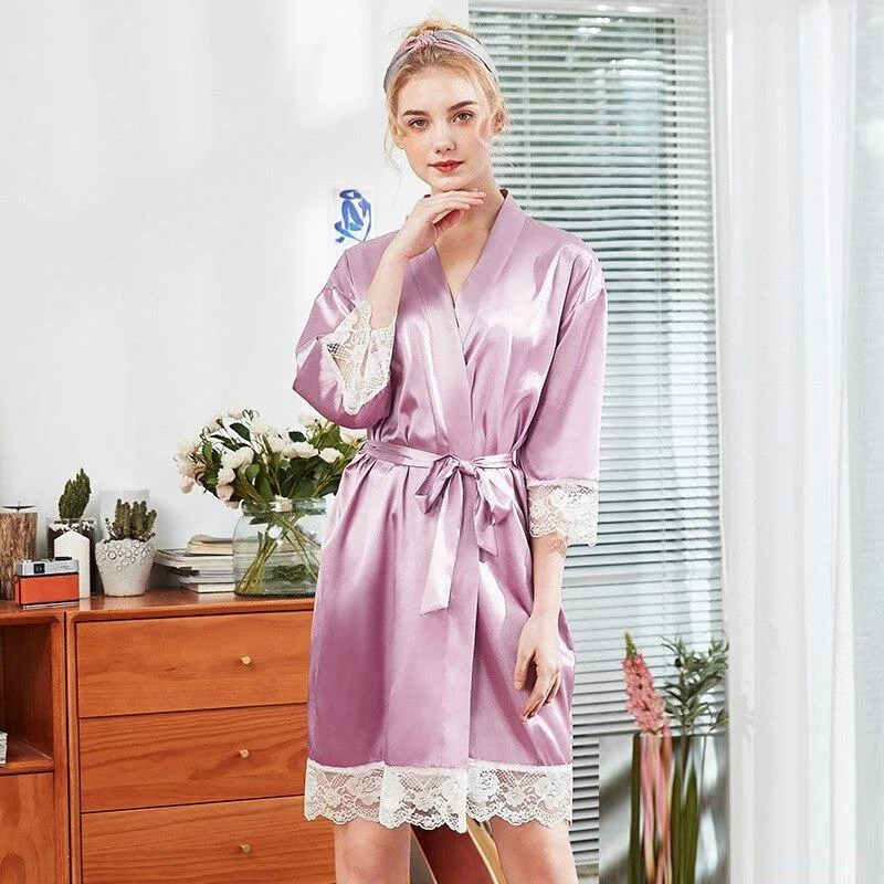 Womens robes with deep pockets functional-Nuisette Femme<br> Rose