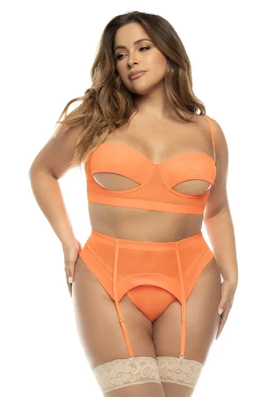 Animal print sexy lingerie bold -Mapale 8828X Sasha Three Piece Set Plus Color Hot Orange
