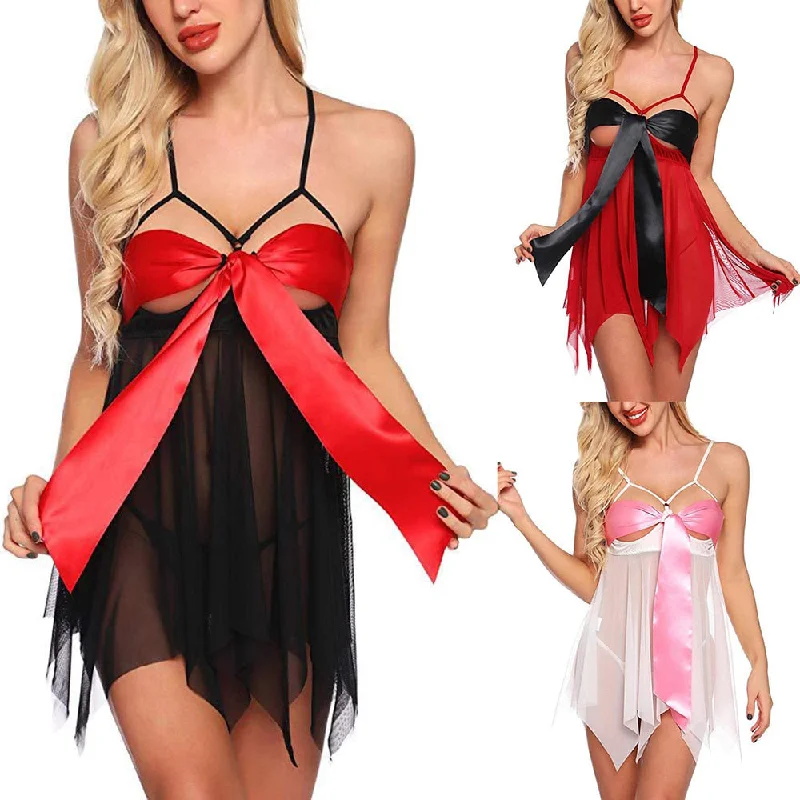 Womens luxury sexy nightwear designer brand high-end-Big  Bowknot Sexy Sleepwear