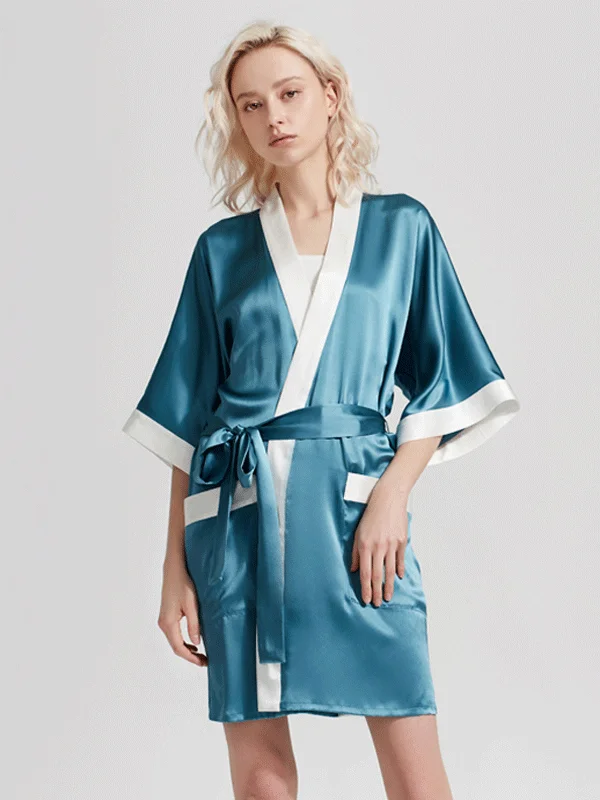 Womens Robes lightweight -Short Silk Kimono Robe for women Luxury chic wide contrasting piping dressgown Womens Robes lightweight -Short Silk Kimono Robe for women Luxury chic wide contrasting piping dressgown