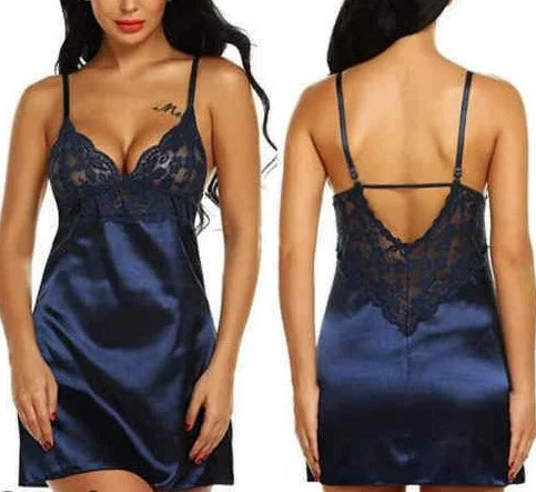 Cut out sexy dress for women trendy -Satin Silk Lace Plunge Slip Dress