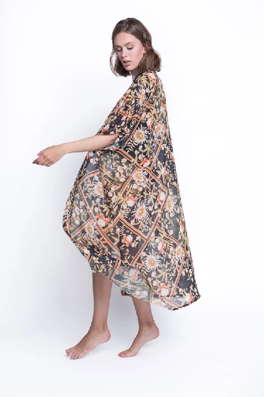 Womens Robe sets with zip front -Beach kimono Exotic flower