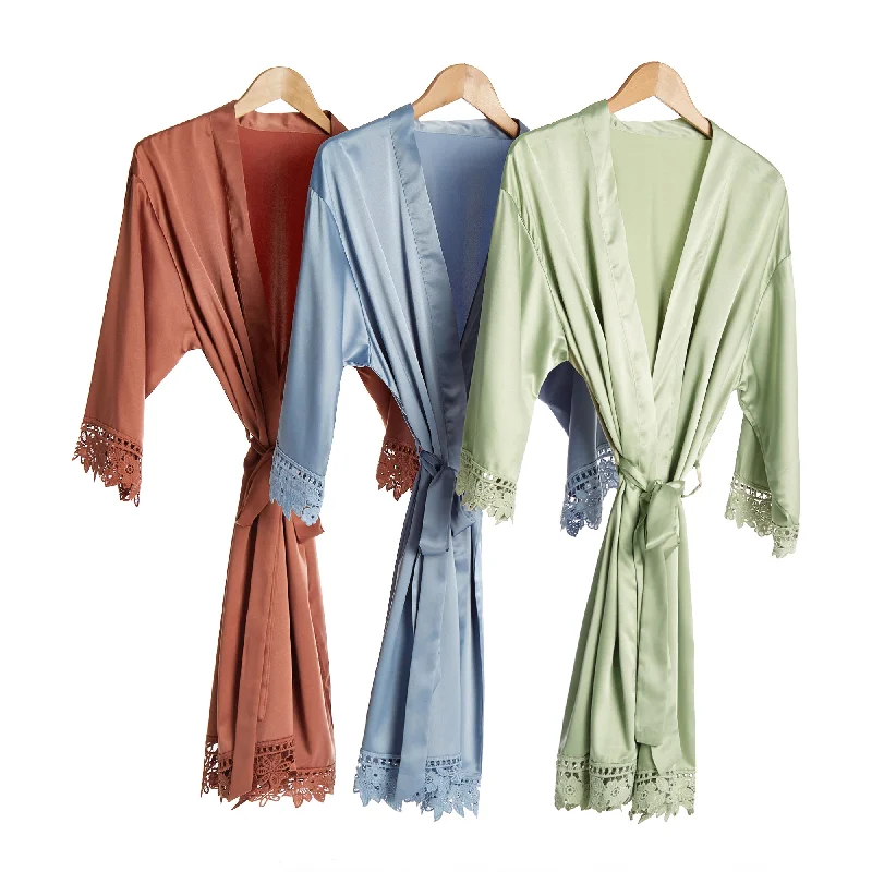 Womens robes cozy for cold weather warm-Plain Non-personalised Satin Lace Robe