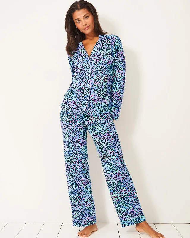 Women's pajama sets that are exclusive unique -Long Pajama Set - Galaxy Leopard