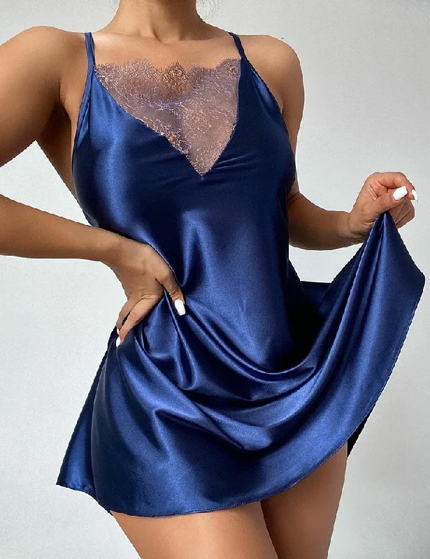 Womens nightwear near me open now -Lace Backless Satin babydoll nightgown