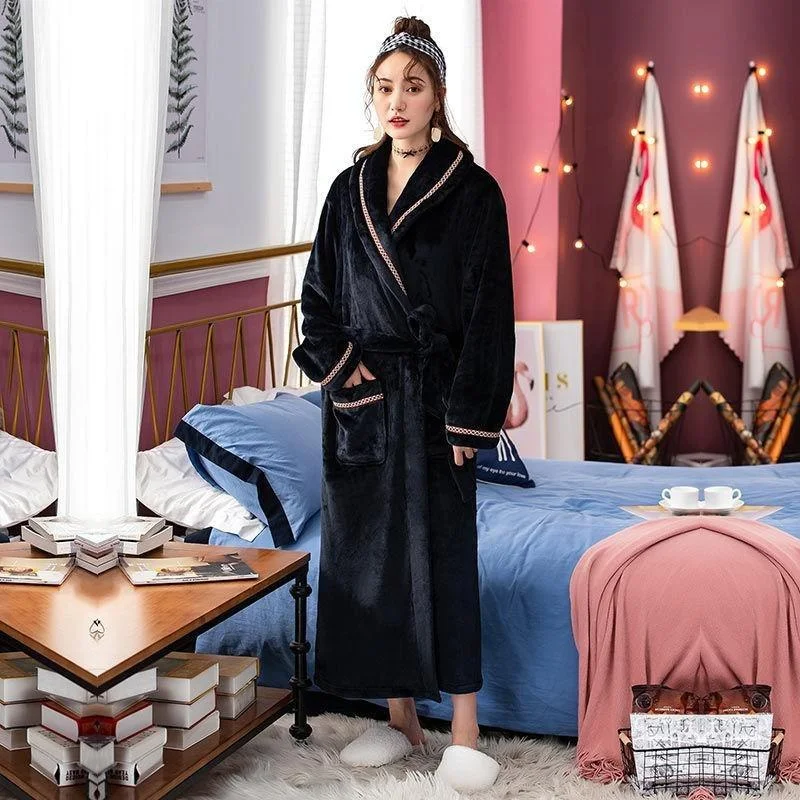 Womens robes that don't pill durable quality-Robe de Chambre Femme<br> Noir