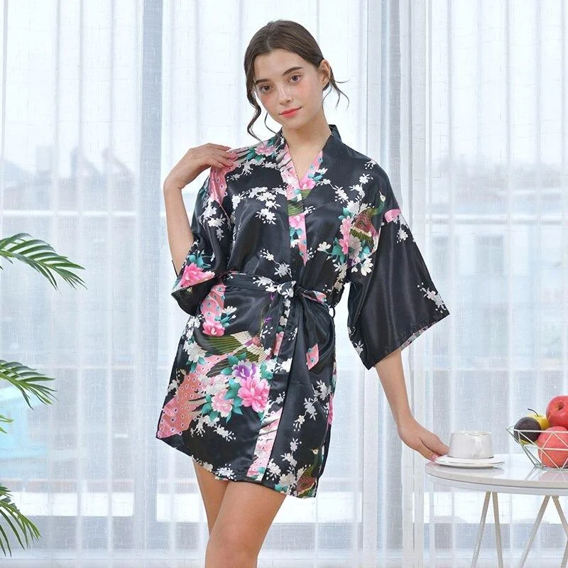 Womens zip up robes easy on and off-Kimono Femme<br> Noir