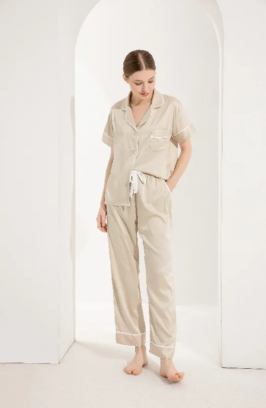Women's pajama sets with high quality durable -Champagne Personalised Short Sleeve & Trousers Satin Pyjamas Women's pajama sets with high quality durable -Champagne Personalised Short Sleeve & Trousers Satin Pyjamas