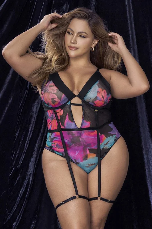 High waisted lingerie set for tummy control -Mapale 8774X Teddy Color Dream Flower Print High waisted lingerie set for tummy control -Mapale 8774X Teddy Color Dream Flower Print