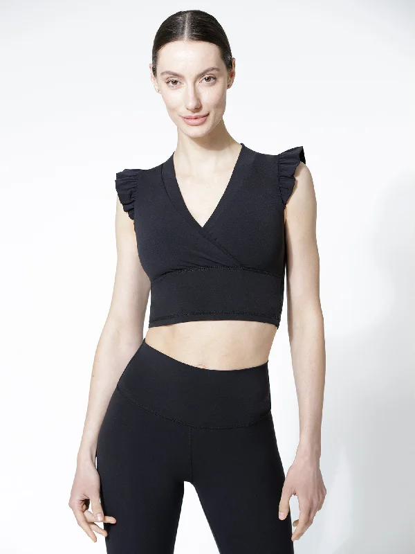 Camisoles with free shipping -V-RUFFLED PURE TANK 2.0, BLACK