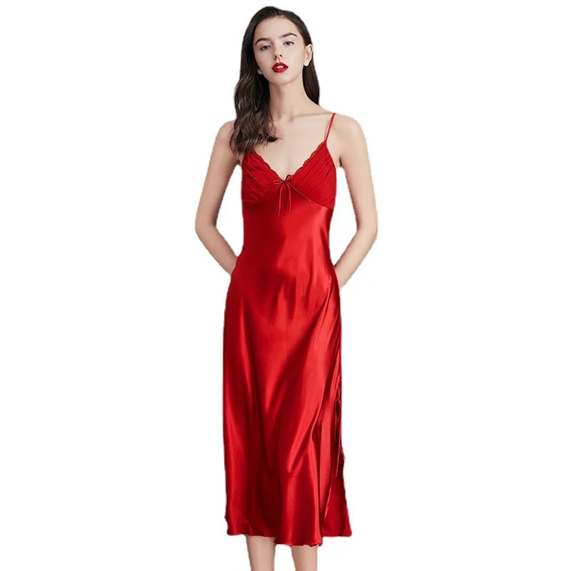 Womens nightwear that is tagless itch-free -Pajamas Women Summer Ladies Ice Silk