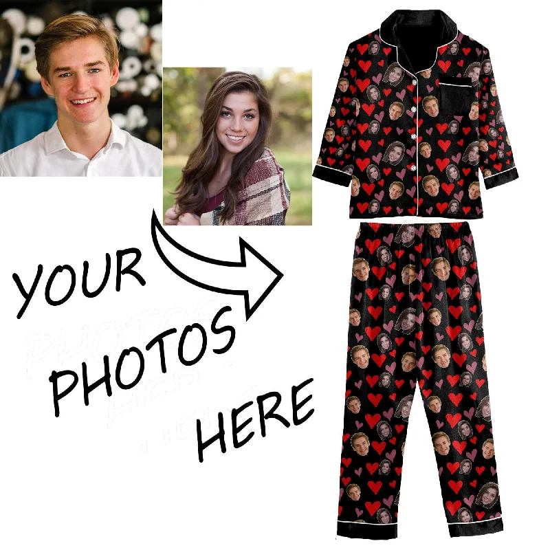 Women's pajama sets that are stylish fashionable -Custom Photo Pajamas | Personalized Special Love Hearts / Lips Pajama Set Women's pajama sets that are stylish fashionable -Custom Photo Pajamas | Personalized Special Love Hearts / Lips Pajama Set