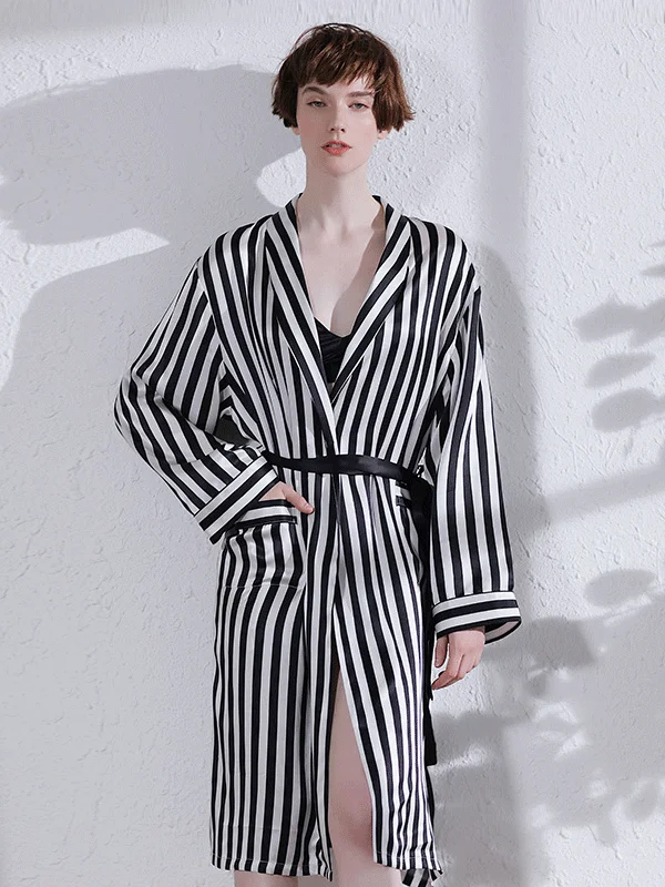 Womens Robes satin and silk -High Quality Zebra Stripe Printed Silk Robe For Women