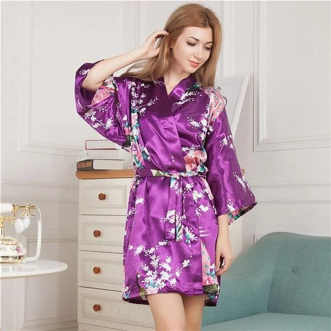 Womens terry cloth robes absorbent after shower-Kimono Femme<br> Mauve