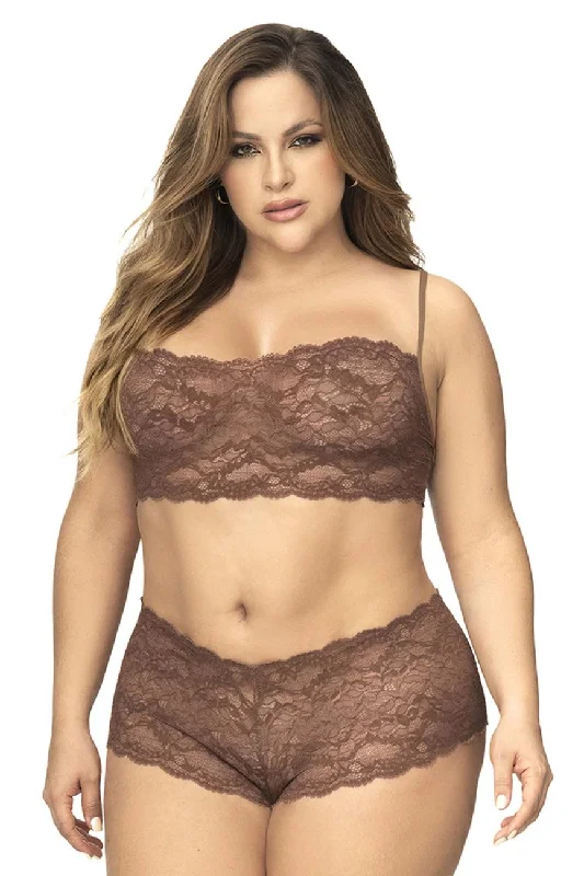 Garter belt and stockings set with lace -Mapale 206X Panty and Top Lace Set Color Cocoa Garter belt and stockings set with lace -Mapale 206X Panty and Top Lace Set Color Cocoa