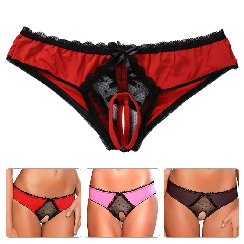 Backless bodysuit lingerie sets open cup -Lace Open Crotch Panties - Sexy See-Through Briefs