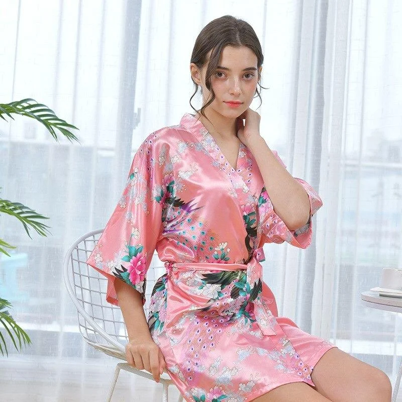 Womens satin robes with matching nightgown set-Kimono Femme<br> Princesse