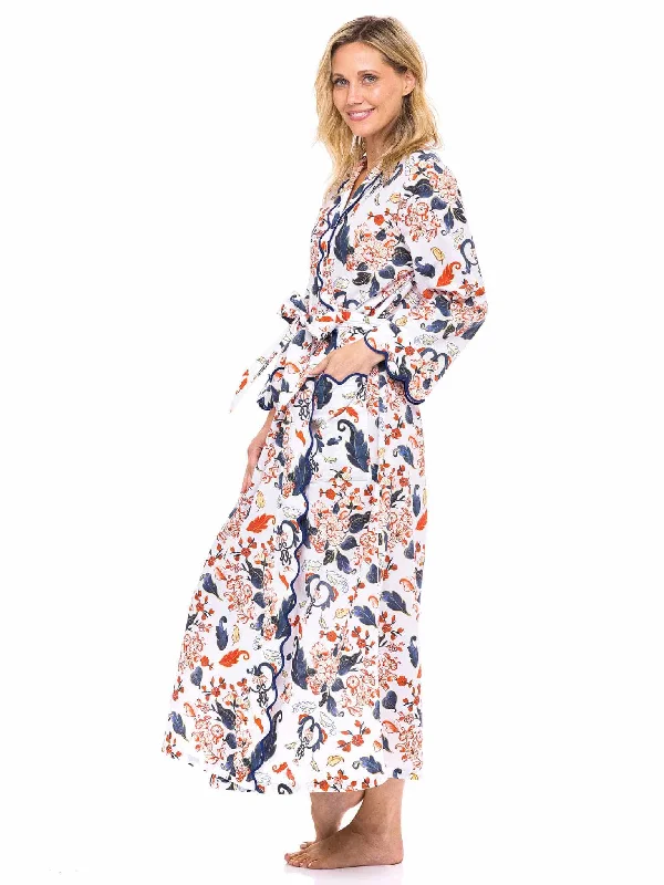 Womens petite robes small frames fit-Porcelain Print Classic Robe