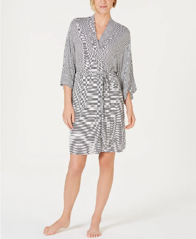 Womens robes with lace trim elegant feminine-Alfani Striped Knit Kimono Robe