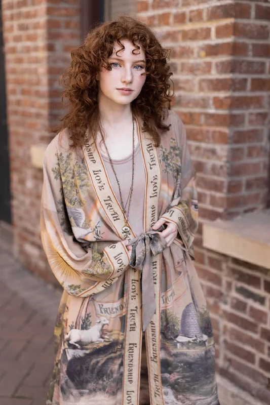 Womens Robes and Cotton Waffle -Market of Stars Friendship Love and Truth Vintage Wash Opera Duster