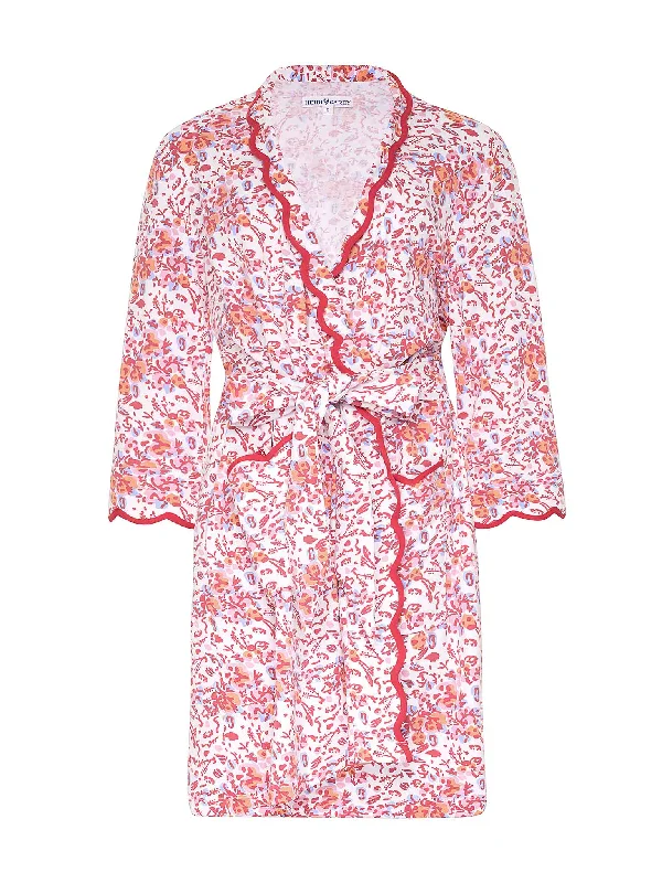 Womens robes cooling for hot weather breathable-Pink Floral Pima Knit Short Classic Robe