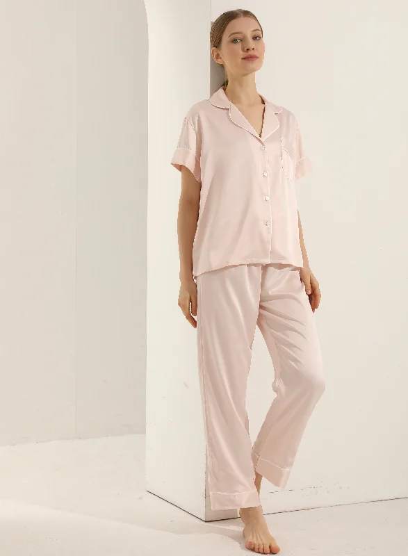 Women's pajama sets with amazing deals discounted -Blush Pink Personalised Short Sleeve & Trousers Satin Pyjamas