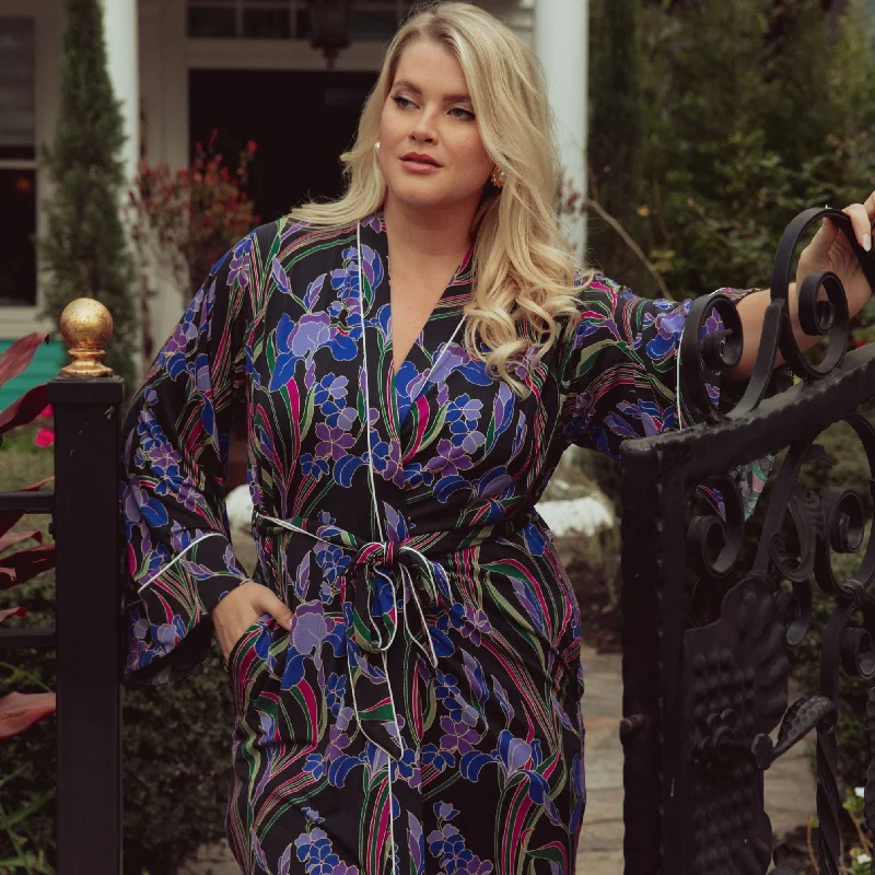 Womens robes with fun prints and patterns stylish-Modal Maxi Robe 17082 Deco Iris