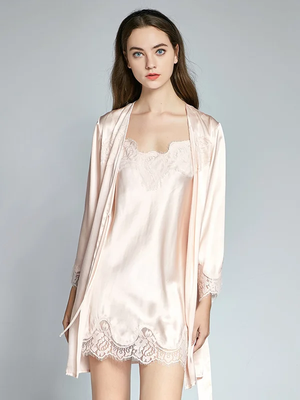 Womens Robes and Cotton Velour -Noble Silk Robe & Robe Set With Lace Trim For Women