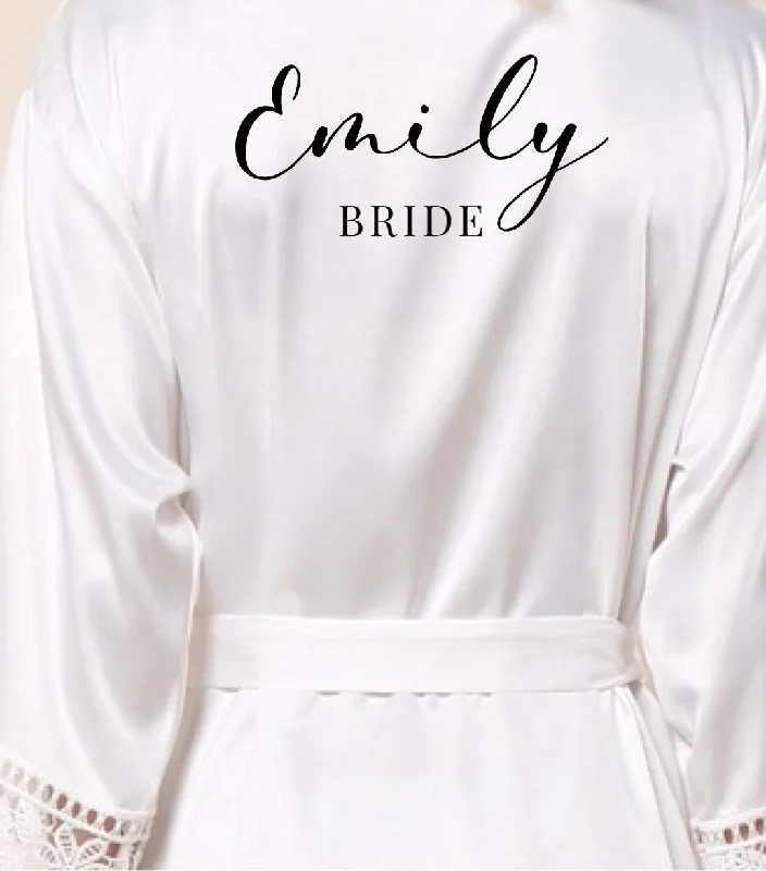 Womens robes spa quality for pampering-Grace Satin Lace Edge Bridal Robe