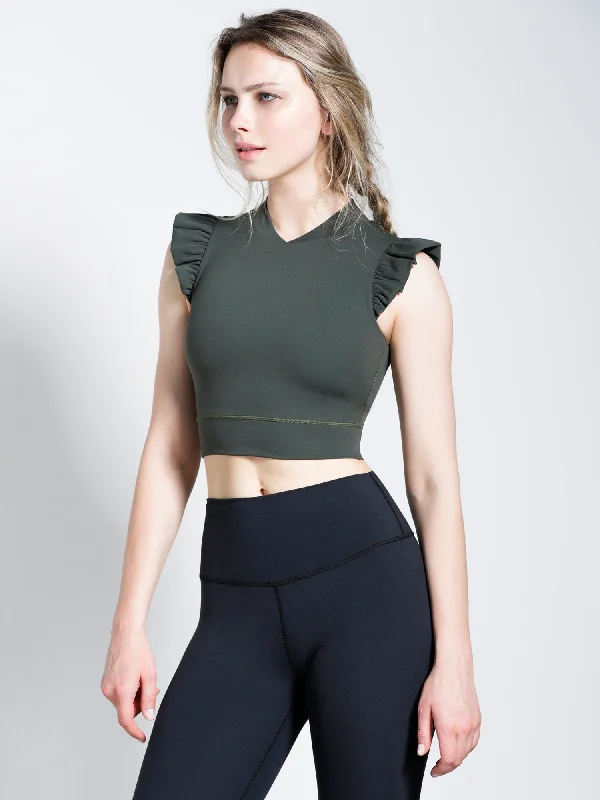 Camisoles for large bust -RUFFLED PURE TANK, DEEP FOREST