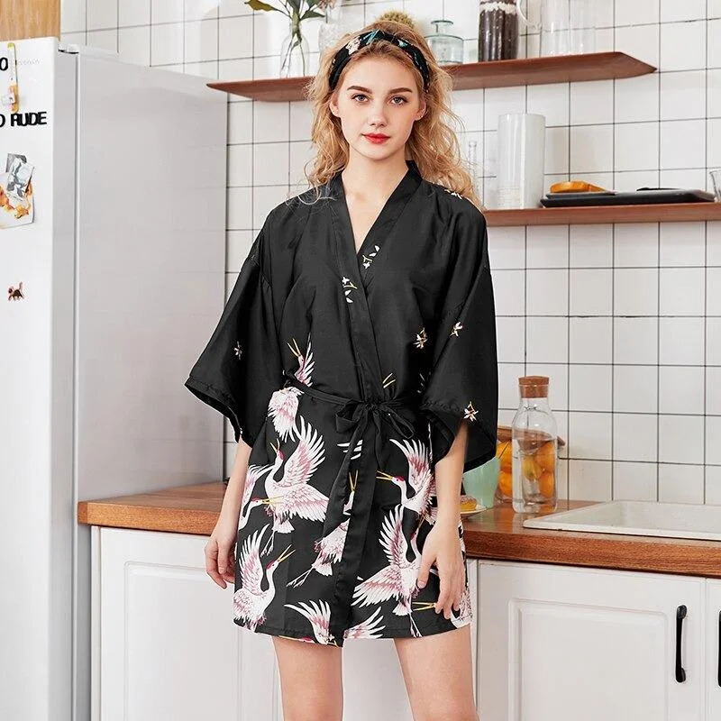 Womens robes with fun prints and patterns stylish-Nuisette Femme<br> Noir