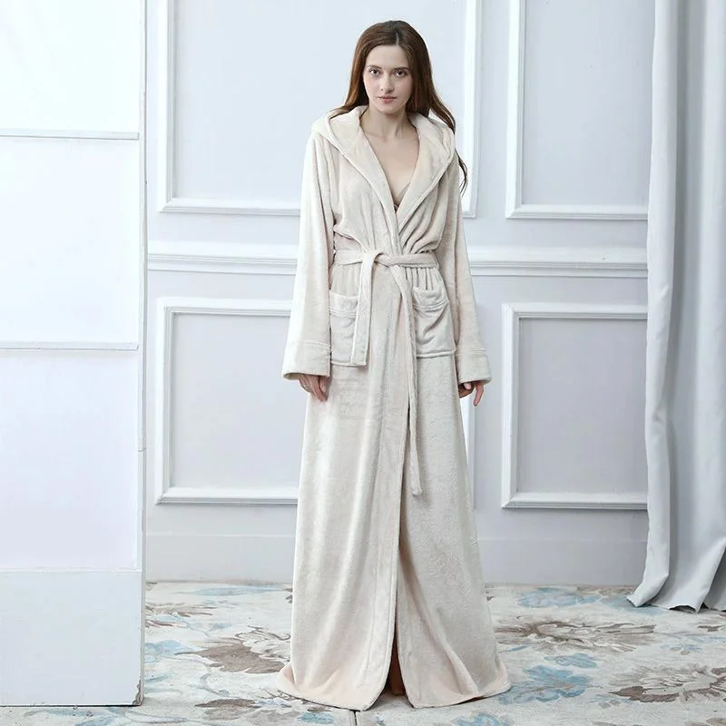 Womens flannel robes cozy winter warmth-Robe de Chambre Femme<br> Blanche