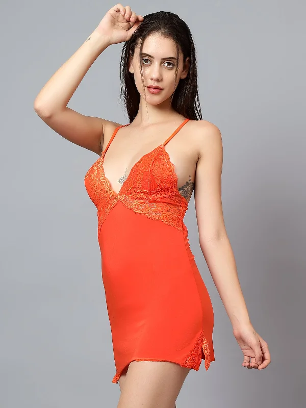Womens nightwear that is eco friendly sustainable ethical -Velvi Figure Sexy Orange Babydoll Nighty Womens nightwear that is eco friendly sustainable ethical -Velvi Figure Sexy Orange Babydoll Nighty