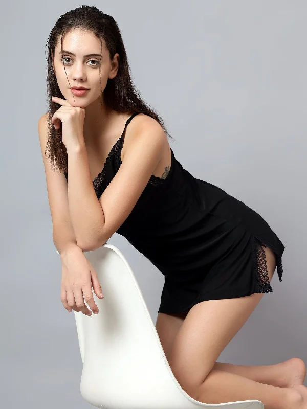 Womens nightwear for summer outfits breezy comfortable-Velvi Figure Sexy Black Babydoll Nighty Womens nightwear for summer outfits breezy comfortable-Velvi Figure Sexy Black Babydoll Nighty