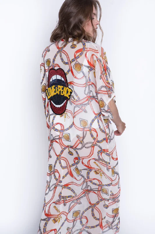 Womens Robe sets that are soft-Beach kimono Love and Peace