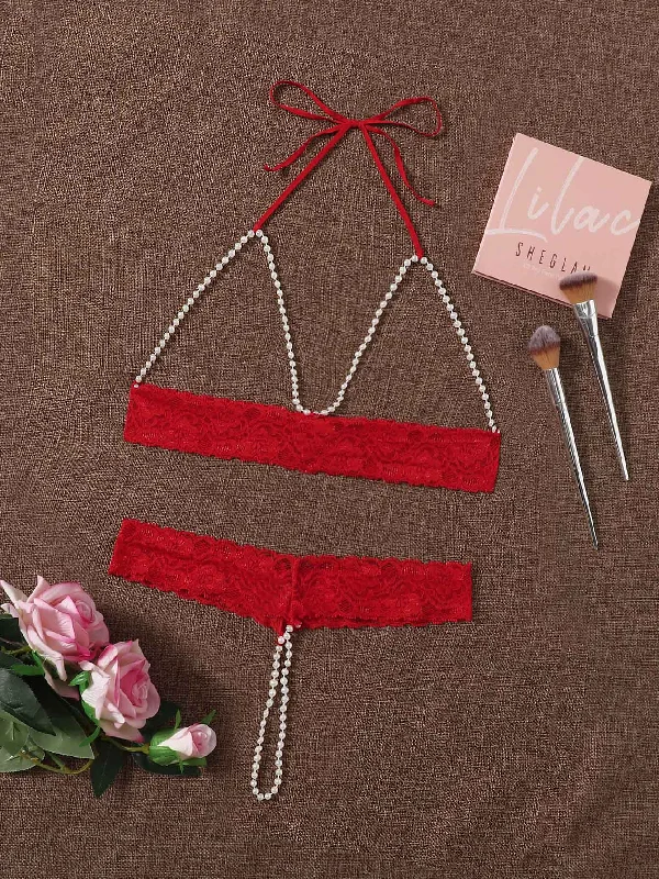"Embroidery" detail lingerie sets -Cut-out Lace Lingerie Set