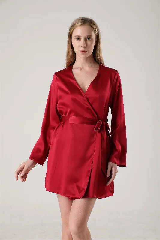 Womens plus size robes curvy comfort-Women Sexy Mini Kimono Style Silk Robe