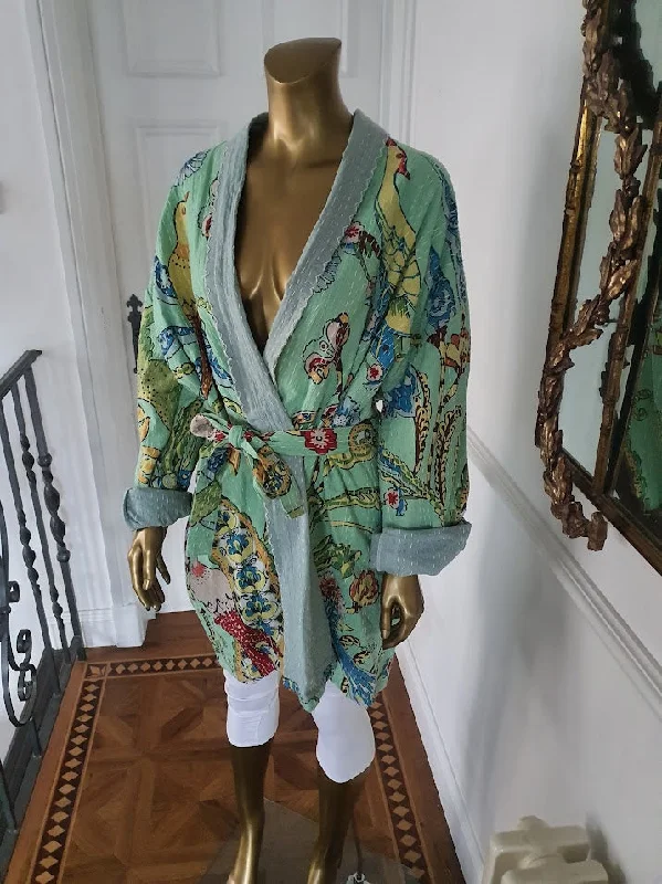 Womens Robe sets that are personalized -rainforest chic. three quarter kantha jacket