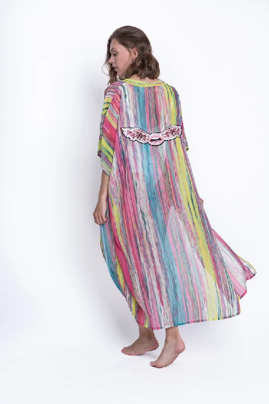 Womens Robe sets with long sleeves -Beach kimono Pink wings