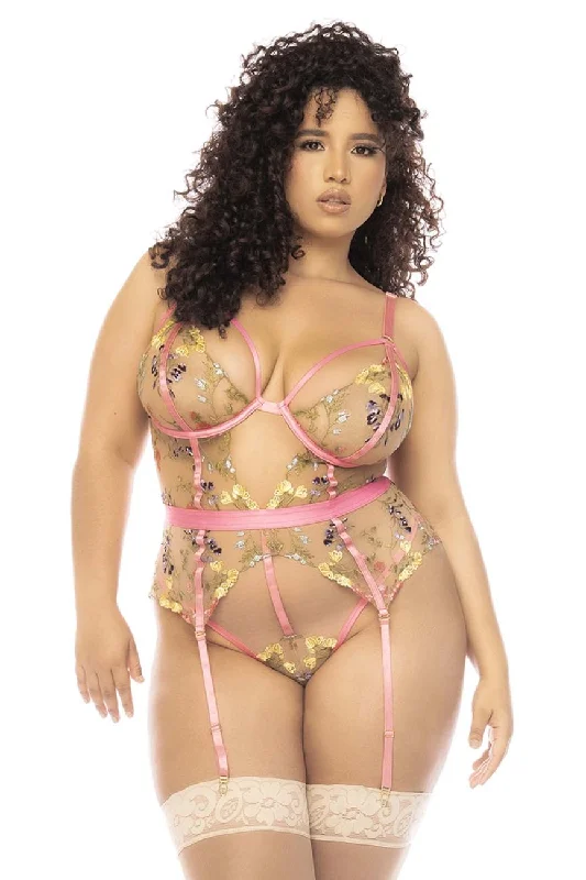 Babydoll for round body loose fit -Mapale 8821X Sydney Bodysuit Plus Color Pink Garden Babydoll for round body loose fit -Mapale 8821X Sydney Bodysuit Plus Color Pink Garden