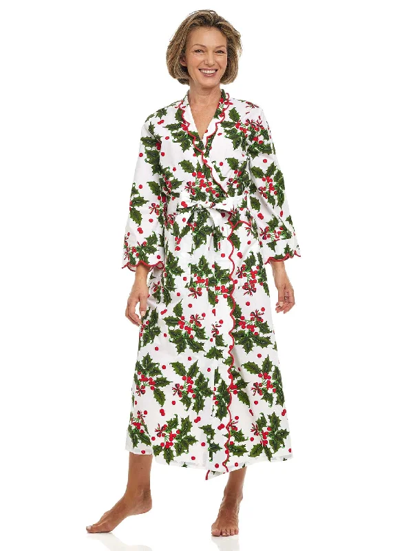 Womens silk robes with lace trim delicate detail-Holiday Print Classic Robe