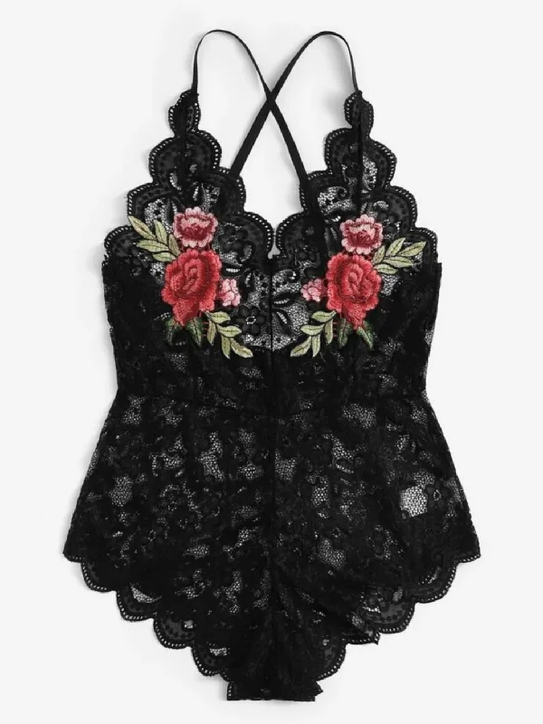 Sheer lace lingerie boudoir photography -lace teddy black with floral