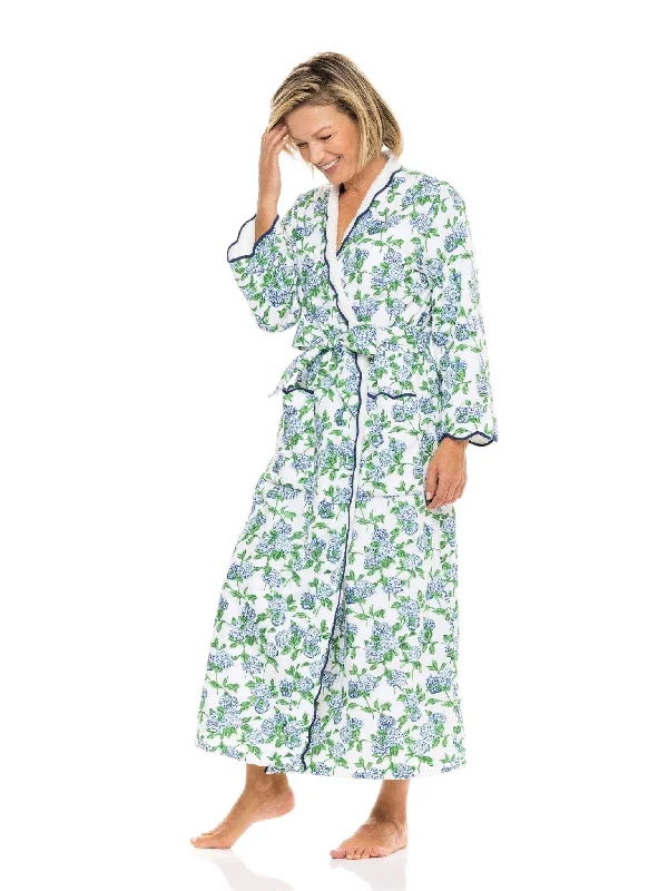 Womens Robe sets with floral patterns -Hydrangea Fleece Lined Classic Robe