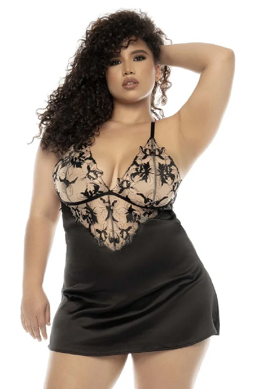 Sexy lingerie for inverted triangle halter necks -Mapale 7545X Laurel Babydoll Plus Color Nude-Black Sexy lingerie for inverted triangle halter necks -Mapale 7545X Laurel Babydoll Plus Color Nude-Black