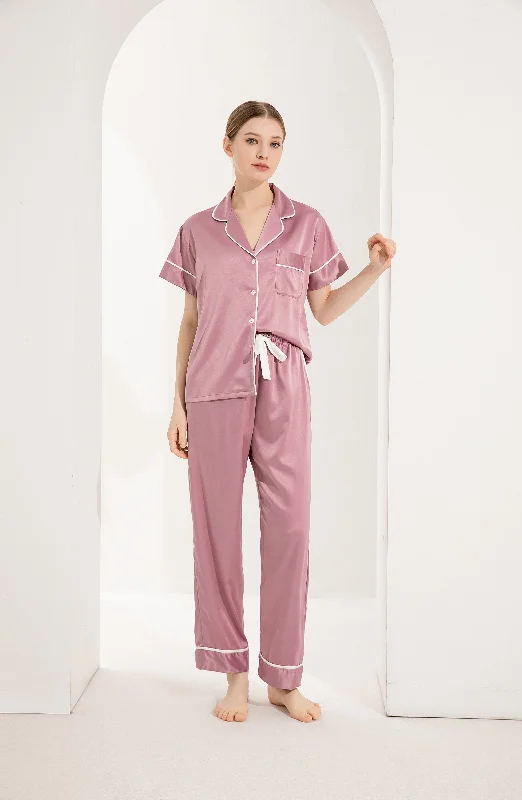 Women's pajama sets for every occasion versatile -Mauve Personalised Short Sleeve & Trousers Satin Pyjamas Women's pajama sets for every occasion versatile -Mauve Personalised Short Sleeve & Trousers Satin Pyjamas